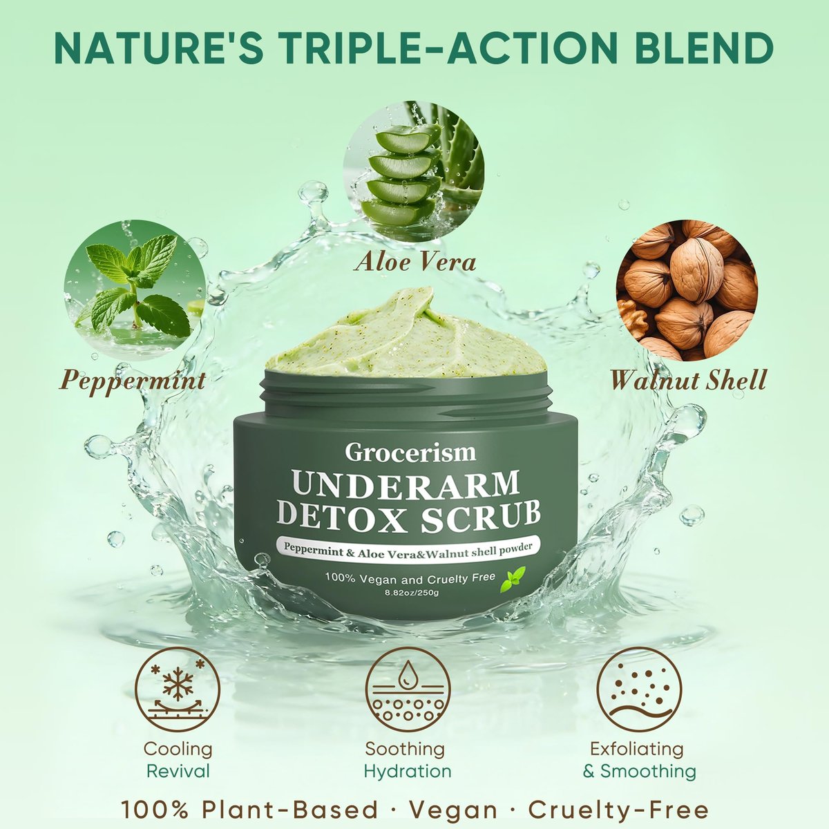 Armpit Detox Scrub & Underarm Exfoliator - Walnut Shell, Menthol & Aloe Vera Body Scrub for Odor, Deodorant Buildup, and Dark Spots - Moisturizing Formula for Sensitive Skin, Vegan 8.8 oz Avelisse
