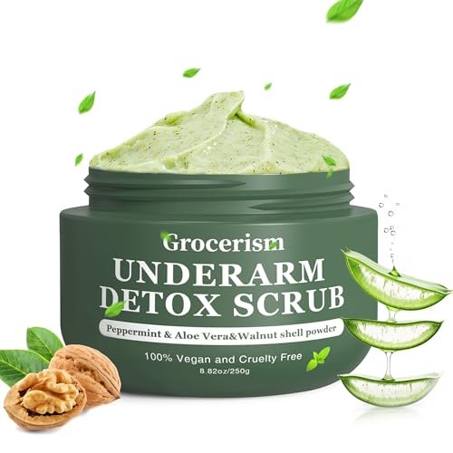 Armpit Detox Scrub & Underarm Exfoliator - Walnut Shell, Menthol & Aloe Vera Body Scrub for Odor, Deodorant Buildup, and Dark Spots - Moisturizing Formula for Sensitive Skin, Vegan 8.8 oz Avelisse