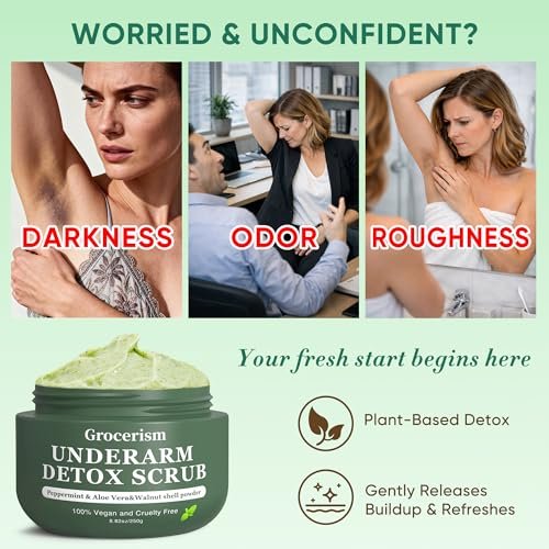 Armpit Detox Scrub & Underarm Exfoliator - Walnut Shell, Menthol & Aloe Vera Body Scrub for Odor, Deodorant Buildup, and Dark Spots - Moisturizing Formula for Sensitive Skin, Vegan 8.8 oz Avelisse