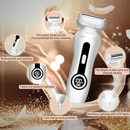 Krovena Electric Shaver for Women – Rechargeable Bikini Trimmer for Legs, Underarms & Bikini Line, Wet/Dry Cordless Razor with Detachable Head Avelisse