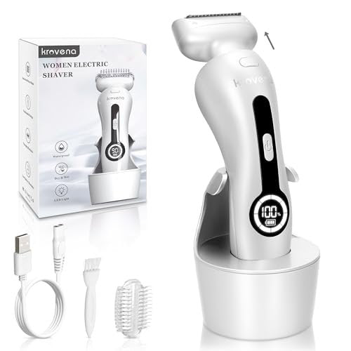 Krovena Electric Shaver for Women – Rechargeable Bikini Trimmer for Legs, Underarms & Bikini Line, Wet/Dry Cordless Razor with Detachable Head Avelisse