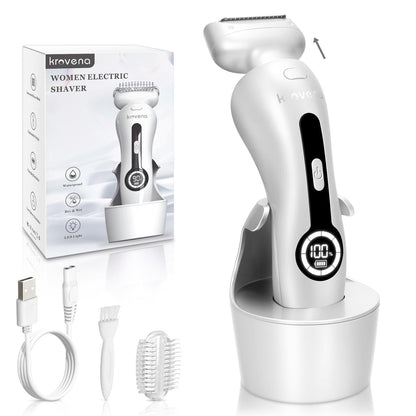 Krovena Electric Shaver for Women – Rechargeable Bikini Trimmer for Legs, Underarms & Bikini Line, Wet/Dry Cordless Razor with Detachable Head Avelisse