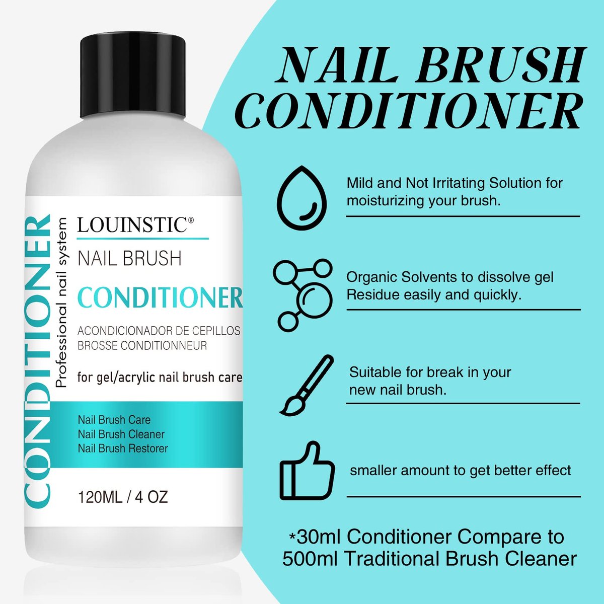 LOUINSTIC Acrylic Nail Brush Cleaner - 4 Fl Oz, Quickly Clean Gel/Acrylic Nail Brushes, Paint Brushes, Airbrushes, Art Tools, Nail Brush Cleaner Conditioner Preserver and Restorer - görsel 7