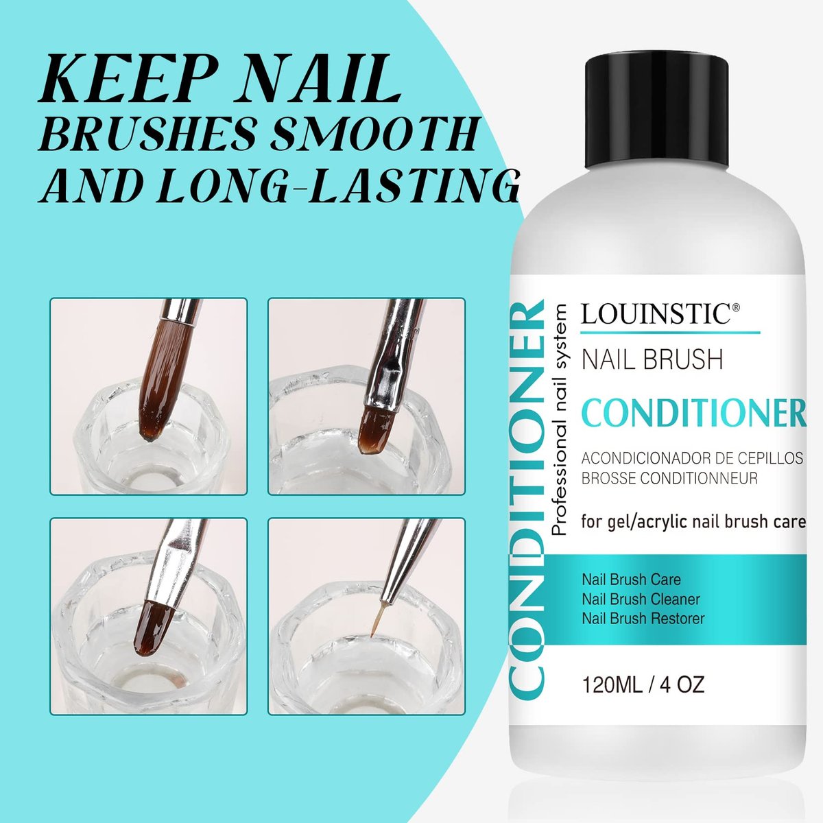 LOUINSTIC Acrylic Nail Brush Cleaner - 4 Fl Oz, Quickly Clean Gel/Acrylic Nail Brushes, Paint Brushes, Airbrushes, Art Tools, Nail Brush Cleaner Conditioner Preserver and Restorer - görsel 9