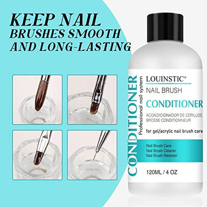 LOUINSTIC Acrylic Nail Brush Cleaner - 4 Fl Oz, Quickly Clean Gel/Acrylic Nail Brushes, Paint Brushes, Airbrushes, Art Tools, Nail Brush Cleaner Conditioner Preserver and Restorer