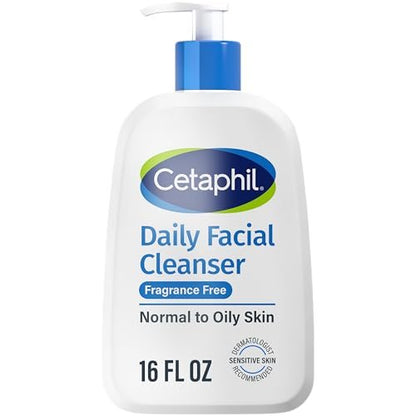 Cetaphil Daily Facial Cleanser for Sensitive, Combination to Oily Skin, 16 oz - Fragrance Free, Gentle Foaming, Soap Free, Hypoallergenic Avelisse