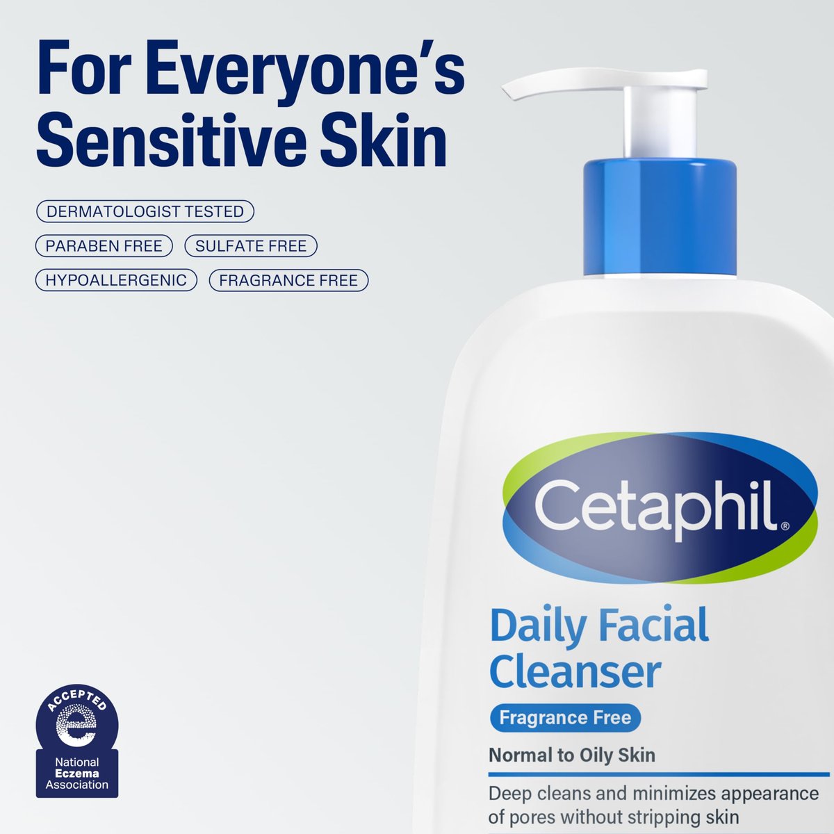 Cetaphil Daily Facial Cleanser for Sensitive, Combination to Oily Skin, 16 oz - Fragrance Free, Gentle Foaming, Soap Free, Hypoallergenic Avelisse