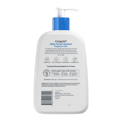 Cetaphil Daily Facial Cleanser for Sensitive, Combination to Oily Skin, 16 oz - Fragrance Free, Gentle Foaming, Soap Free, Hypoallergenic Avelisse