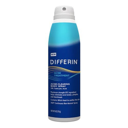 Differin Acne Body Spray with Salicylic Acid – 360° Treatment for Back, Chest & Shoulder Acne, 6 oz
