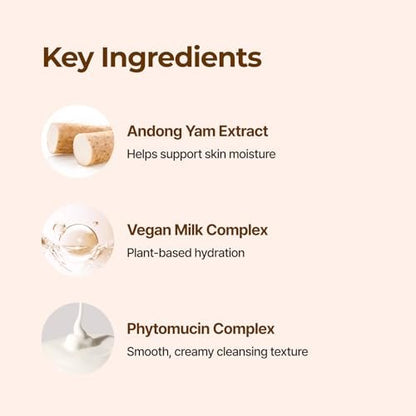 IsNtree Yam Root Vegan Milk Cleanser - 220ml (7.43 fl.oz) | Korean Facial Cleanser for Sensitive Skin | Rich & Creamy Texture | Hydrating & Mild | Vegan & Cruelty-Free Skincare Avelisse