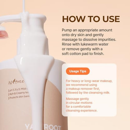 IsNtree Yam Root Vegan Milk Cleanser - 220ml (7.43 fl.oz) | Korean Facial Cleanser for Sensitive Skin | Rich & Creamy Texture | Hydrating & Mild | Vegan & Cruelty-Free Skincare Avelisse