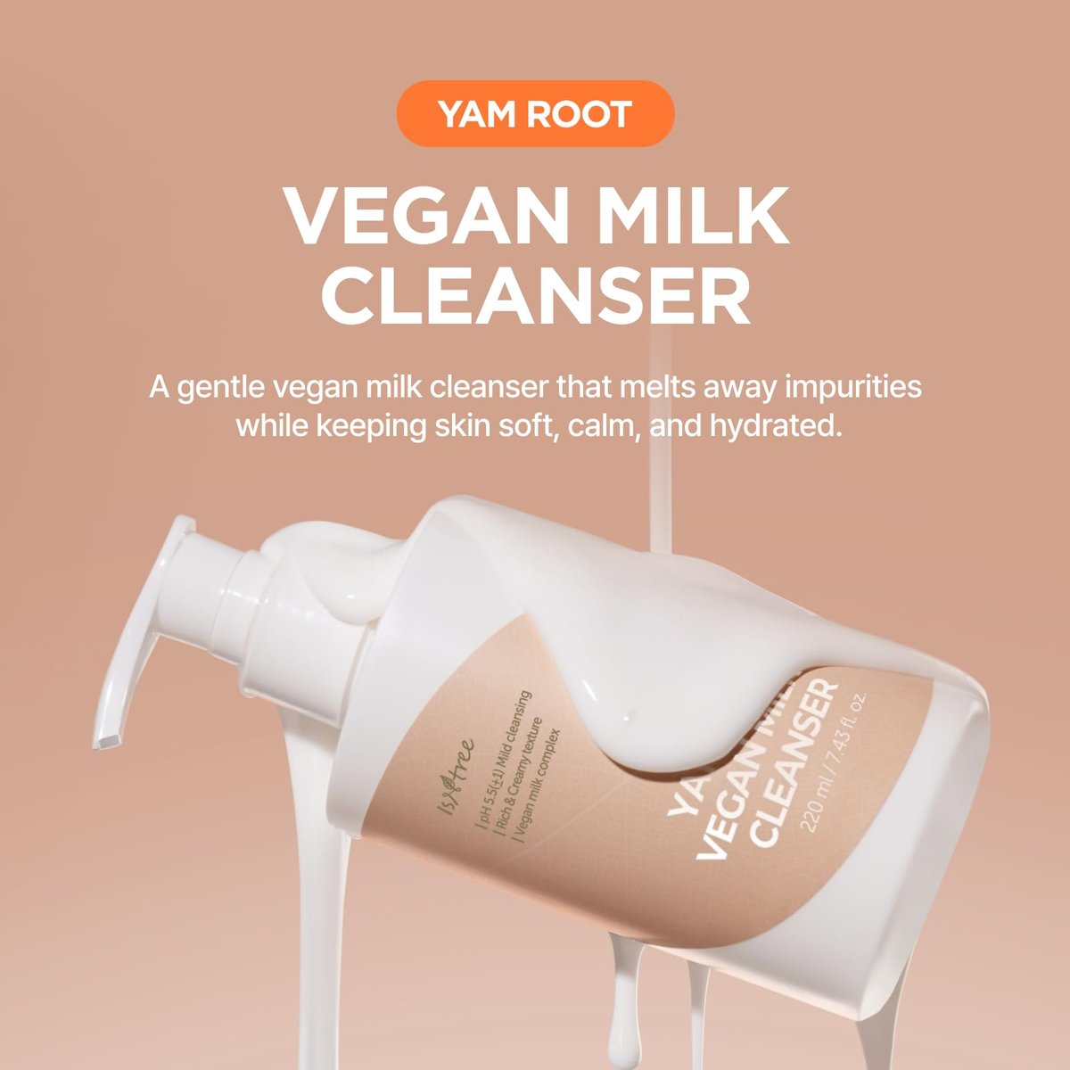 IsNtree Yam Root Vegan Milk Cleanser - 220ml (7.43 fl.oz) | Korean Facial Cleanser for Sensitive Skin | Rich & Creamy Texture | Hydrating & Mild | Vegan & Cruelty-Free Skincare Avelisse