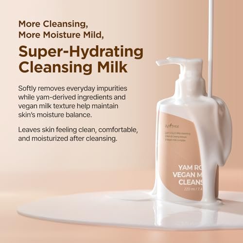 IsNtree Yam Root Vegan Milk Cleanser - 220ml (7.43 fl.oz) | Korean Facial Cleanser for Sensitive Skin | Rich & Creamy Texture | Hydrating & Mild | Vegan & Cruelty-Free Skincare Avelisse