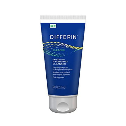 Differin Facial Cleanser - Daily Oil Free Hydrating Face Wash for Acne Prone Skin, 6 Oz