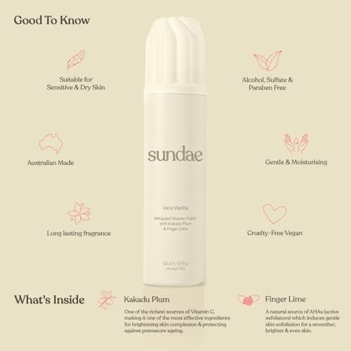 sundae Whipped Shower Foam Very Vanilla - Foaming Body Wash with Kakadu Plum & Finger Lime, 8.9 fl oz Avelisse