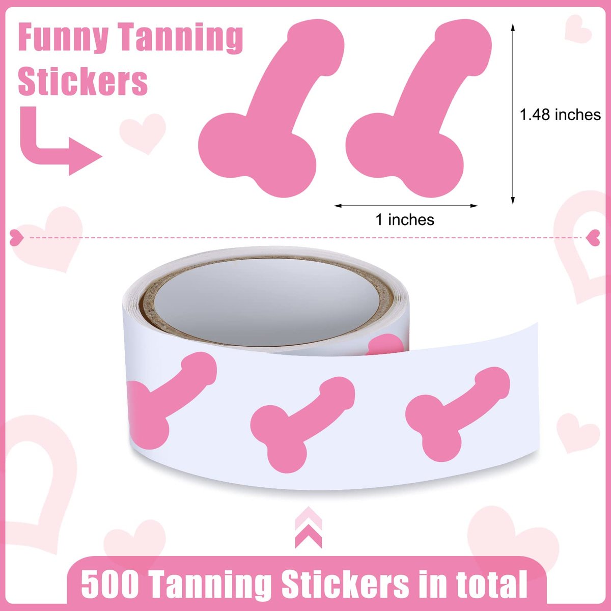 500 Pack Funny Tanning Stickers for Body - Self-Adhesive Sunbathing Bed Stickers, 1.48 x 1 Inches, Pink Paper Decals - görsel 4