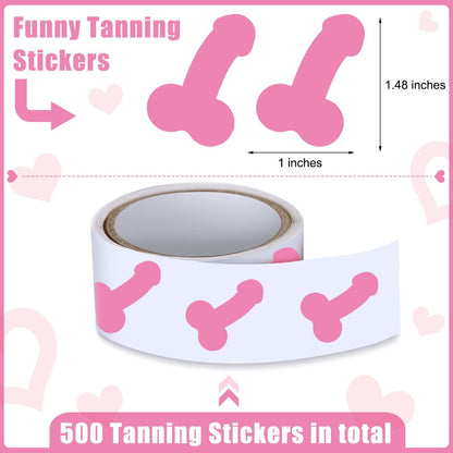 500 Pack Funny Tanning Stickers for Body - Self-Adhesive Sunbathing Bed Stickers, 1.48 x 1 Inches, Pink Paper Decals