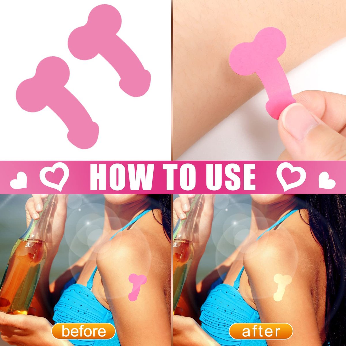 500 Pack Funny Tanning Stickers for Body - Self-Adhesive Sunbathing Bed Stickers, 1.48 x 1 Inches, Pink Paper Decals - görsel 6