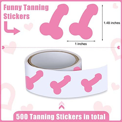 500 Pack Funny Tanning Stickers for Body - Self-Adhesive Sunbathing Bed Stickers, 1.48 x 1 Inches, Pink Paper Decals