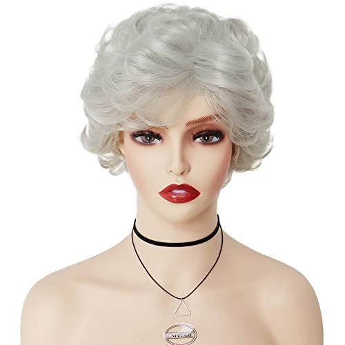 GNIMEGIL Short Curly Grey Wig for Women – Natural Granny Gray Synthetic Wig with Bangs, Perfect for Everyday, Party, and Halloween Costume - görsel 4