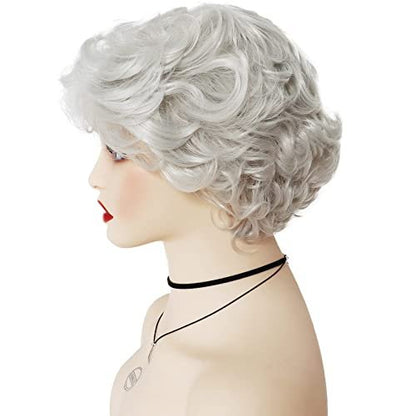 GNIMEGIL Short Curly Grey Wig for Women – Natural Granny Gray Synthetic Wig with Bangs, Perfect for Everyday, Party, and Halloween Costume