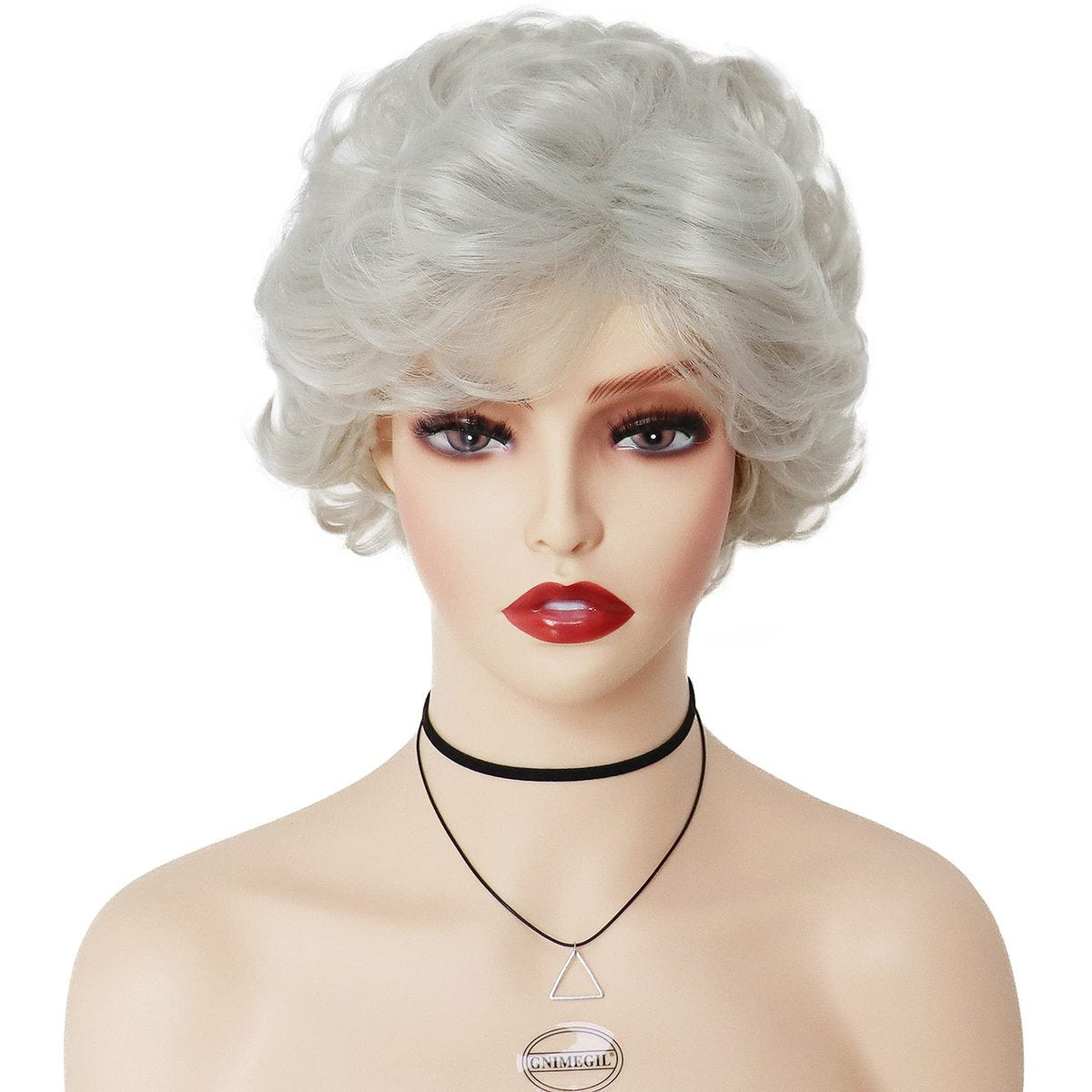 GNIMEGIL Short Curly Grey Wig for Women – Natural Granny Gray Synthetic Wig with Bangs, Perfect for Everyday, Party, and Halloween Costume - görsel 3