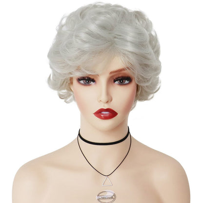 GNIMEGIL Short Curly Grey Wig for Women – Natural Granny Gray Synthetic Wig with Bangs, Perfect for Everyday, Party, and Halloween Costume