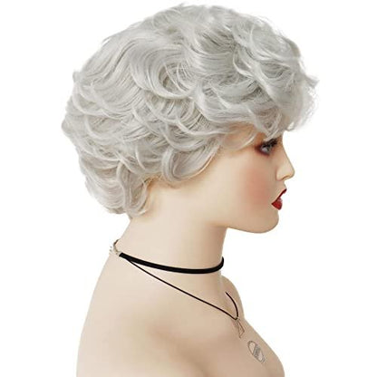 GNIMEGIL Short Curly Grey Wig for Women – Natural Granny Gray Synthetic Wig with Bangs, Perfect for Everyday, Party, and Halloween Costume