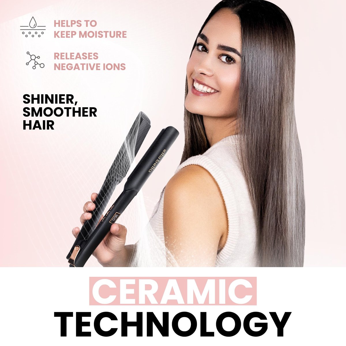 ELLA BELLA® Ceramic Flat Iron Hair Straightener - Professional Straightening Iron with Digital Display | As Featured in Good Housekeeping Avelisse