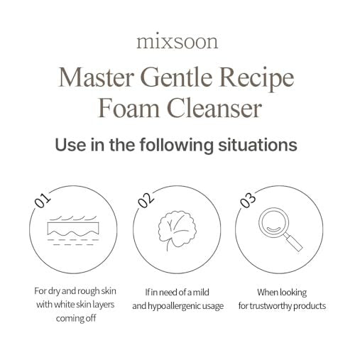 mixsoon Master Gentle Recipe Foam Cleanser - Mild Exfoliation Daily Cleanser with Amino Acid Complex and Cica, Soft Foam for Clear, Moisturized Skin (150ml / 5.07 fl. oz.) Avelisse