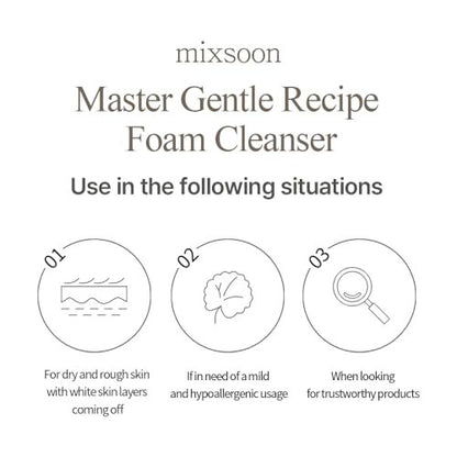 mixsoon Master Gentle Recipe Foam Cleanser - Mild Exfoliation Daily Cleanser with Amino Acid Complex and Cica, Soft Foam for Clear, Moisturized Skin (150ml / 5.07 fl. oz.) Avelisse