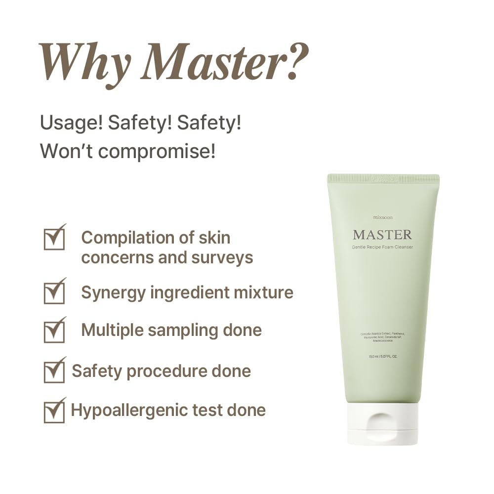 mixsoon Master Gentle Recipe Foam Cleanser - Mild Exfoliation Daily Cleanser with Amino Acid Complex and Cica, Soft Foam for Clear, Moisturized Skin (150ml / 5.07 fl. oz.) Avelisse