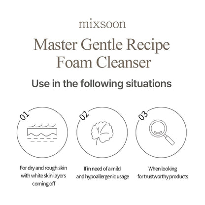 mixsoon Master Gentle Recipe Foam Cleanser - Mild Exfoliation Daily Cleanser with Amino Acid Complex and Cica, Soft Foam for Clear, Moisturized Skin (150ml / 5.07 fl. oz.) Avelisse