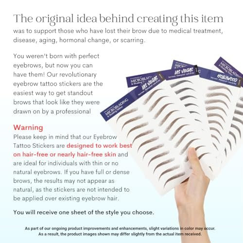 Bliss and Beyond USA Waterproof Eyebrow Tattoo Stickers - Dark Brown, 12 Pairs - Real Hair Stroke Look for Hair Loss Solution Avelisse