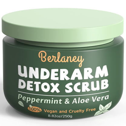 Armpit Detox Scrub 8.8 oz – Peppermint & Aloe Vera Underarm Exfoliant for Odor Removal, Deep Cleanse & Smooth Skin – Also for Legs, Knees, Feet, Hands & Whole Body Avelisse