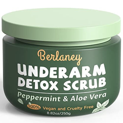 Armpit Detox Scrub 8.8 oz – Peppermint & Aloe Vera Underarm Exfoliant for Odor Removal, Deep Cleanse & Smooth Skin – Also for Legs, Knees, Feet, Hands & Whole Body Avelisse