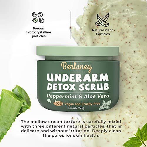 Armpit Detox Scrub 8.8 oz – Peppermint & Aloe Vera Underarm Exfoliant for Odor Removal, Deep Cleanse & Smooth Skin – Also for Legs, Knees, Feet, Hands & Whole Body Avelisse