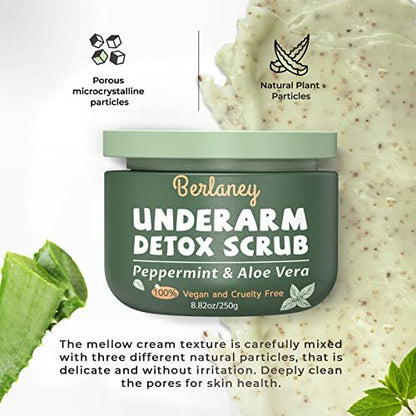 Armpit Detox Scrub 8.8 oz – Peppermint & Aloe Vera Underarm Exfoliant for Odor Removal, Deep Cleanse & Smooth Skin – Also for Legs, Knees, Feet, Hands & Whole Body Avelisse