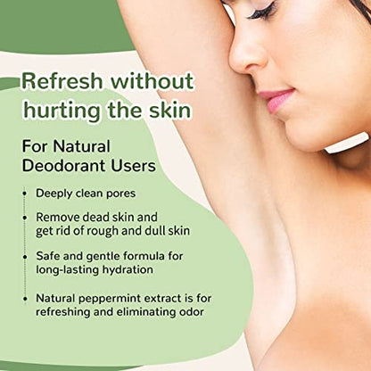 Armpit Detox Scrub 8.8 oz – Peppermint & Aloe Vera Underarm Exfoliant for Odor Removal, Deep Cleanse & Smooth Skin – Also for Legs, Knees, Feet, Hands & Whole Body Avelisse