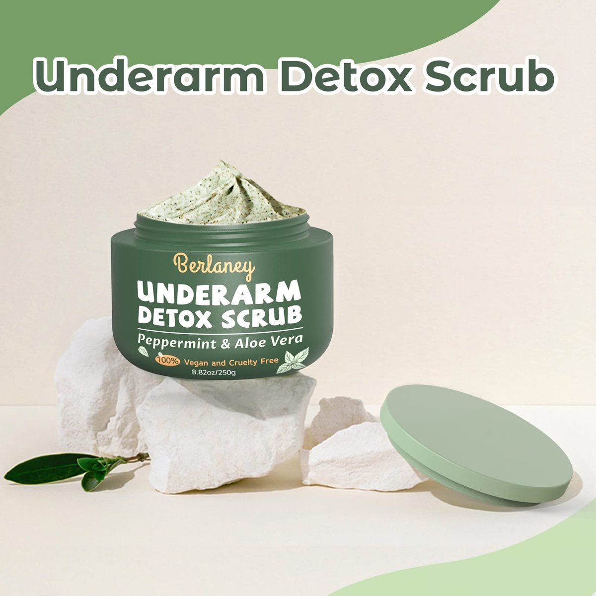 Armpit Detox Scrub 8.8 oz – Peppermint & Aloe Vera Underarm Exfoliant for Odor Removal, Deep Cleanse & Smooth Skin – Also for Legs, Knees, Feet, Hands & Whole Body Avelisse