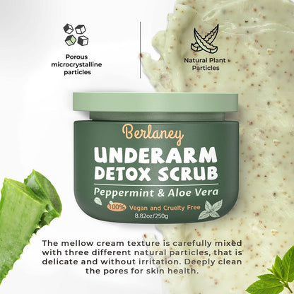 Armpit Detox Scrub 8.8 oz – Peppermint & Aloe Vera Underarm Exfoliant for Odor Removal, Deep Cleanse & Smooth Skin – Also for Legs, Knees, Feet, Hands & Whole Body Avelisse