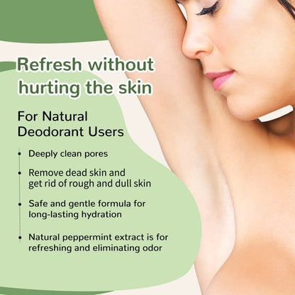 Armpit Detox Scrub 8.8 oz – Peppermint & Aloe Vera Underarm Exfoliant for Odor Removal, Deep Cleanse & Smooth Skin – Also for Legs, Knees, Feet, Hands & Whole Body Avelisse