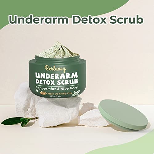 Armpit Detox Scrub 8.8 oz – Peppermint & Aloe Vera Underarm Exfoliant for Odor Removal, Deep Cleanse & Smooth Skin – Also for Legs, Knees, Feet, Hands & Whole Body Avelisse