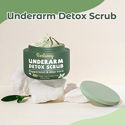 Armpit Detox Scrub 8.8 oz – Peppermint & Aloe Vera Underarm Exfoliant for Odor Removal, Deep Cleanse & Smooth Skin – Also for Legs, Knees, Feet, Hands & Whole Body Avelisse