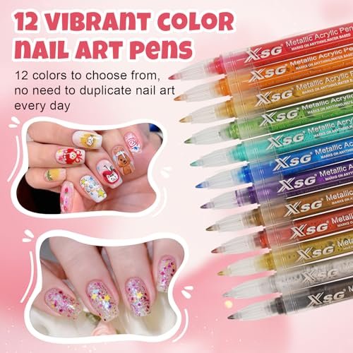 XSG 12 Colors Nail Art Pens Set – Professional Dotting & Lining Pens for Acrylic Nail Designs, DIY Manicure Kit for Home & Salon - görsel 4