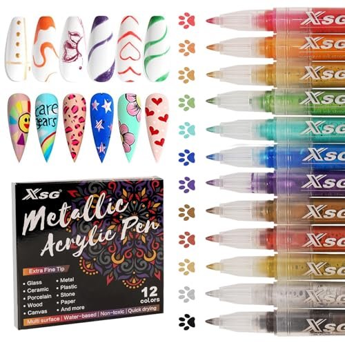 XSG 12 Colors Nail Art Pens Set – Professional Dotting & Lining Pens for Acrylic Nail Designs, DIY Manicure Kit for Home & Salon - görsel 2