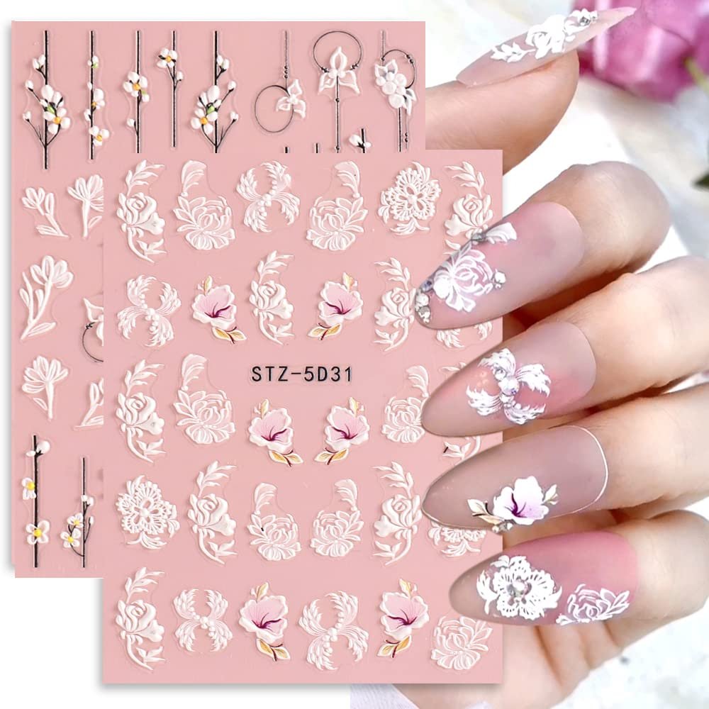 5D Spring Embossed Flower Nail Art Stickers - 4 Sheets of Real Self-Adhesive Floral Decals for Women & Girls - görsel 5