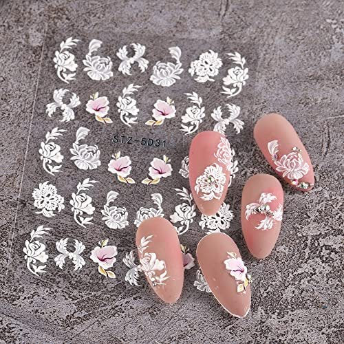 5D Spring Embossed Flower Nail Art Stickers - 4 Sheets of Real Self-Adhesive Floral Decals for Women & Girls - görsel 10