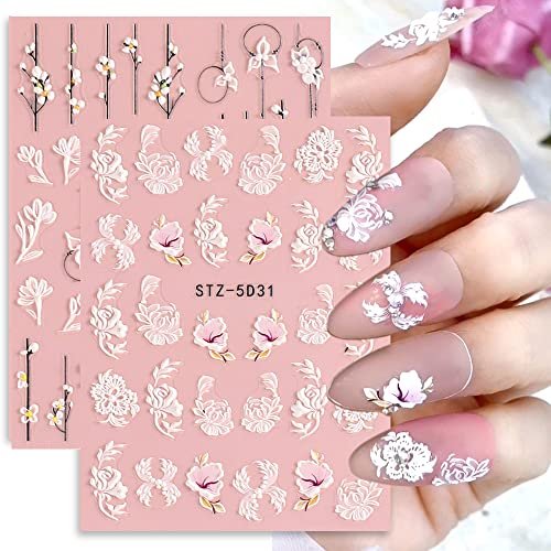 5D Spring Embossed Flower Nail Art Stickers - 4 Sheets of Real Self-Adhesive Floral Decals for Women & Girls - görsel 6