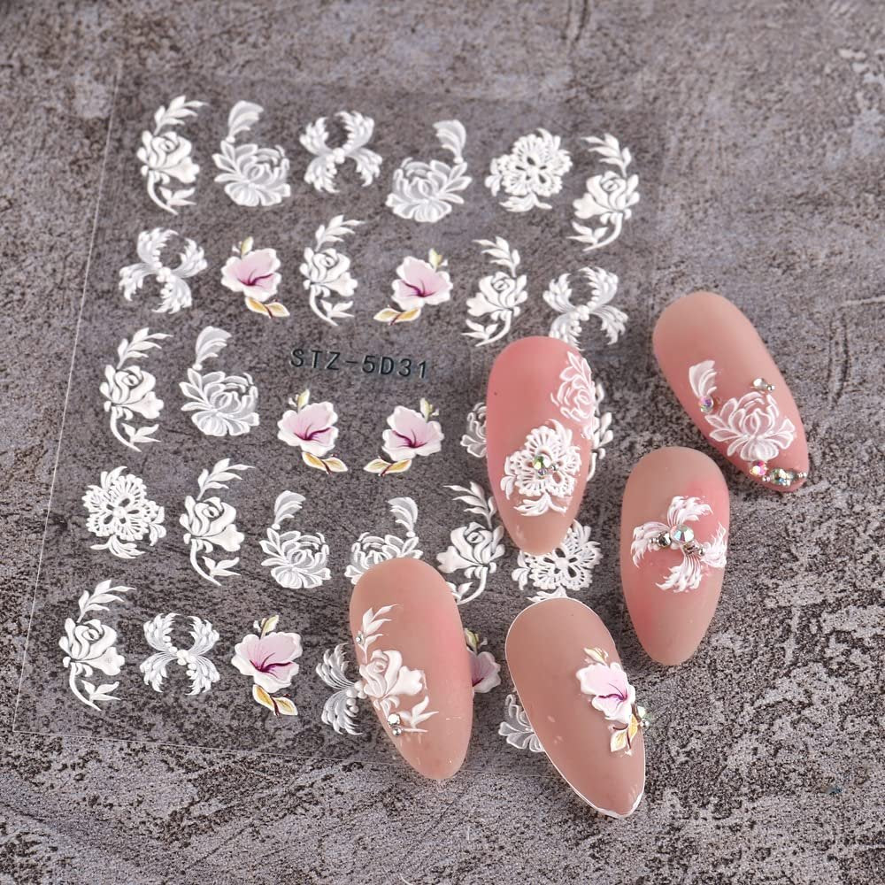 5D Spring Embossed Flower Nail Art Stickers - 4 Sheets of Real Self-Adhesive Floral Decals for Women & Girls - görsel 9